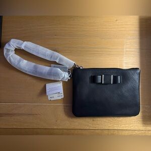 Coach Darcy Bow Saffiano black leather wristlet wallet with silver-tone hardware